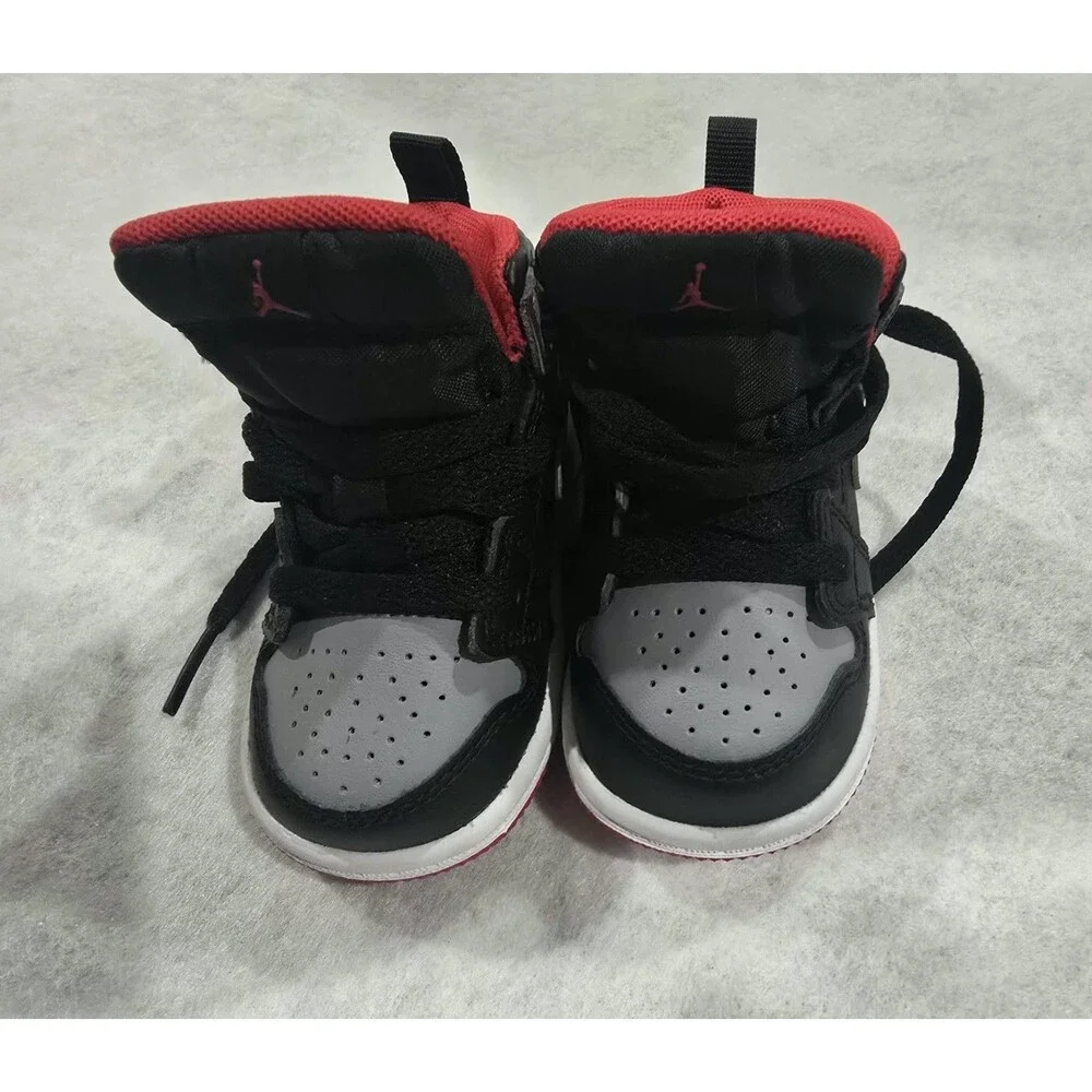 Air Jordan 1 Mid (TD) Baby 4C (Black/Cement Grey-Fire Red-White) DQ8425-006